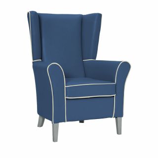 Cranborne High Back Chair in Aston Blue with Aston Platinum Piping