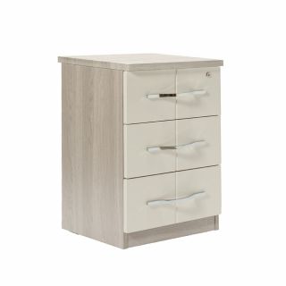 Winscombe 3 Drawer Bedside Table in Grey Oak with Cream Fronts